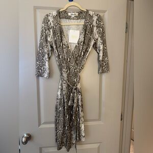 Diane Von Furstenberg Gray Snake Print Wrap Dress